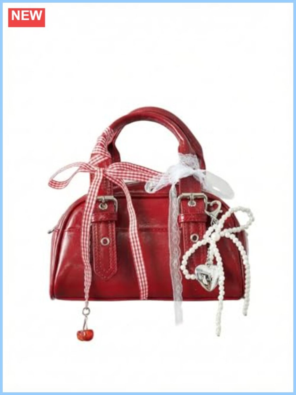 Y2K Faux Leather Cherry Beaded Mini Shoulder Bag Clutch